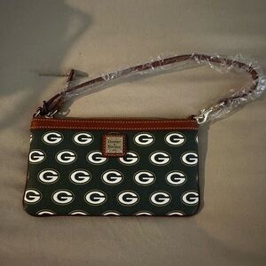 Dooney & Bourke Green and Brown Logo Wristlet